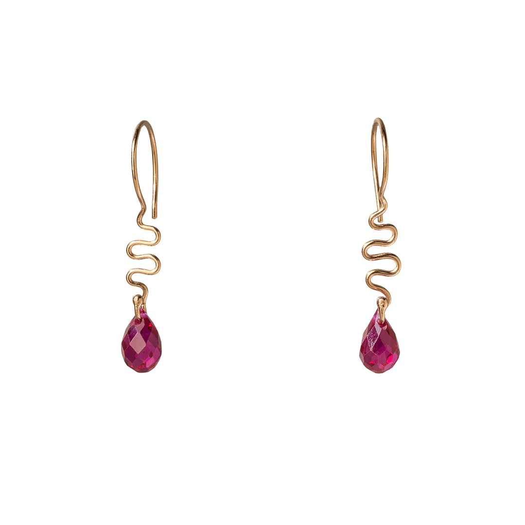 14K Gold Ribbons & Ruby Earrings