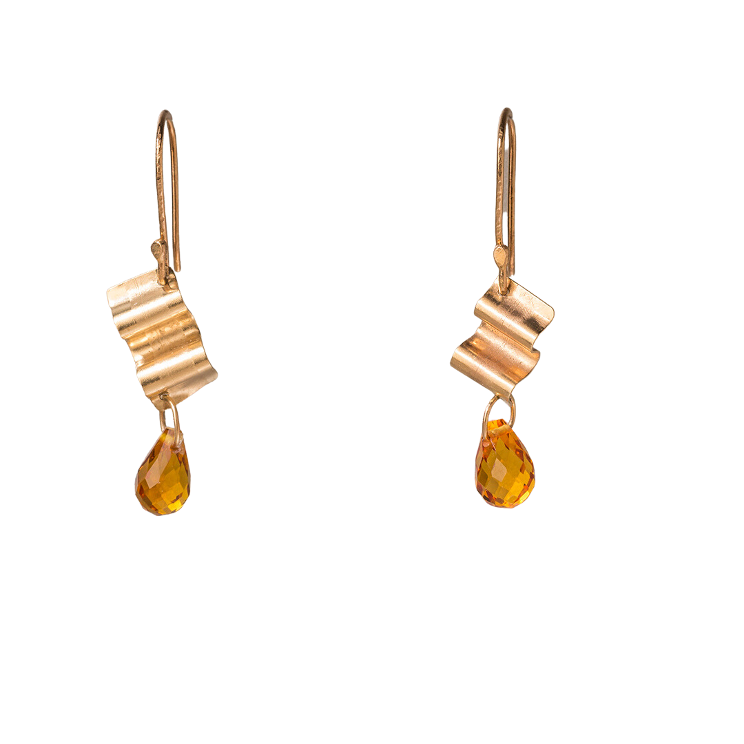 14K Gold Ribbons & Yellow Sapphire Earrings