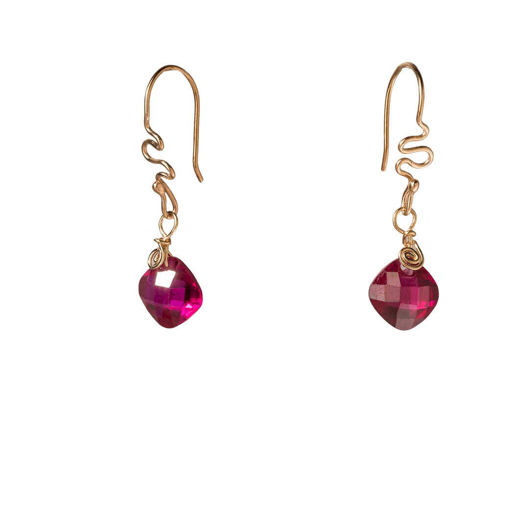 14K Gold Ribbons & Ruby Earrings