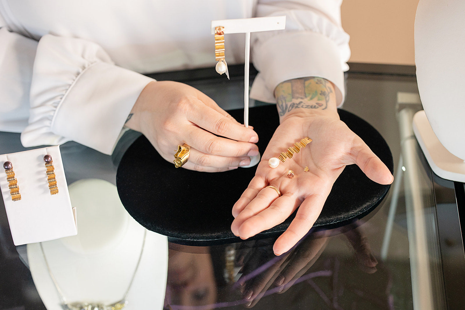 demonstration image for earring jackets by geralyn sheridan