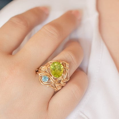 14K Gold Peridot & Blue Zircon Ring