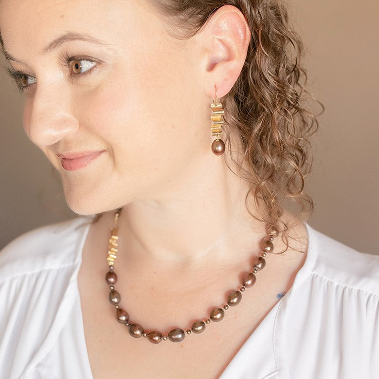 Chocolate Pearls with Handmade 14K Gold Clasp