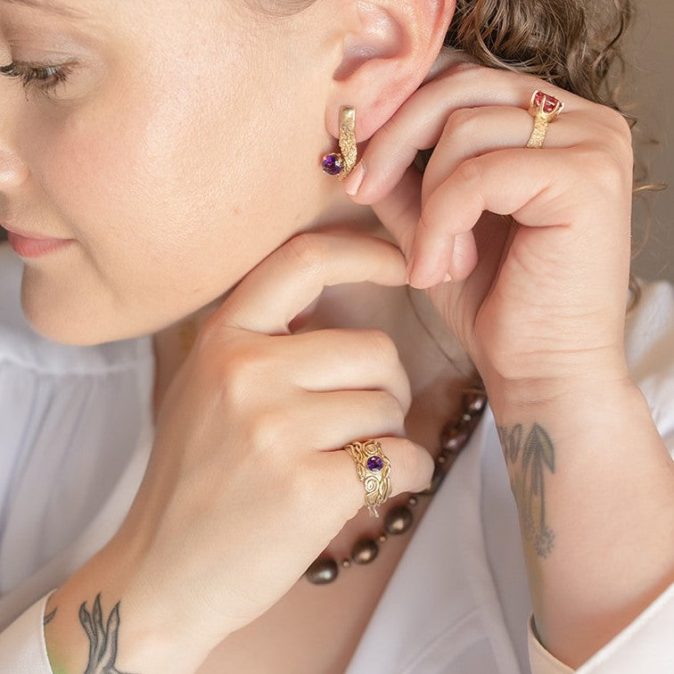 14K Gold Sugar Earrings with Amethyst