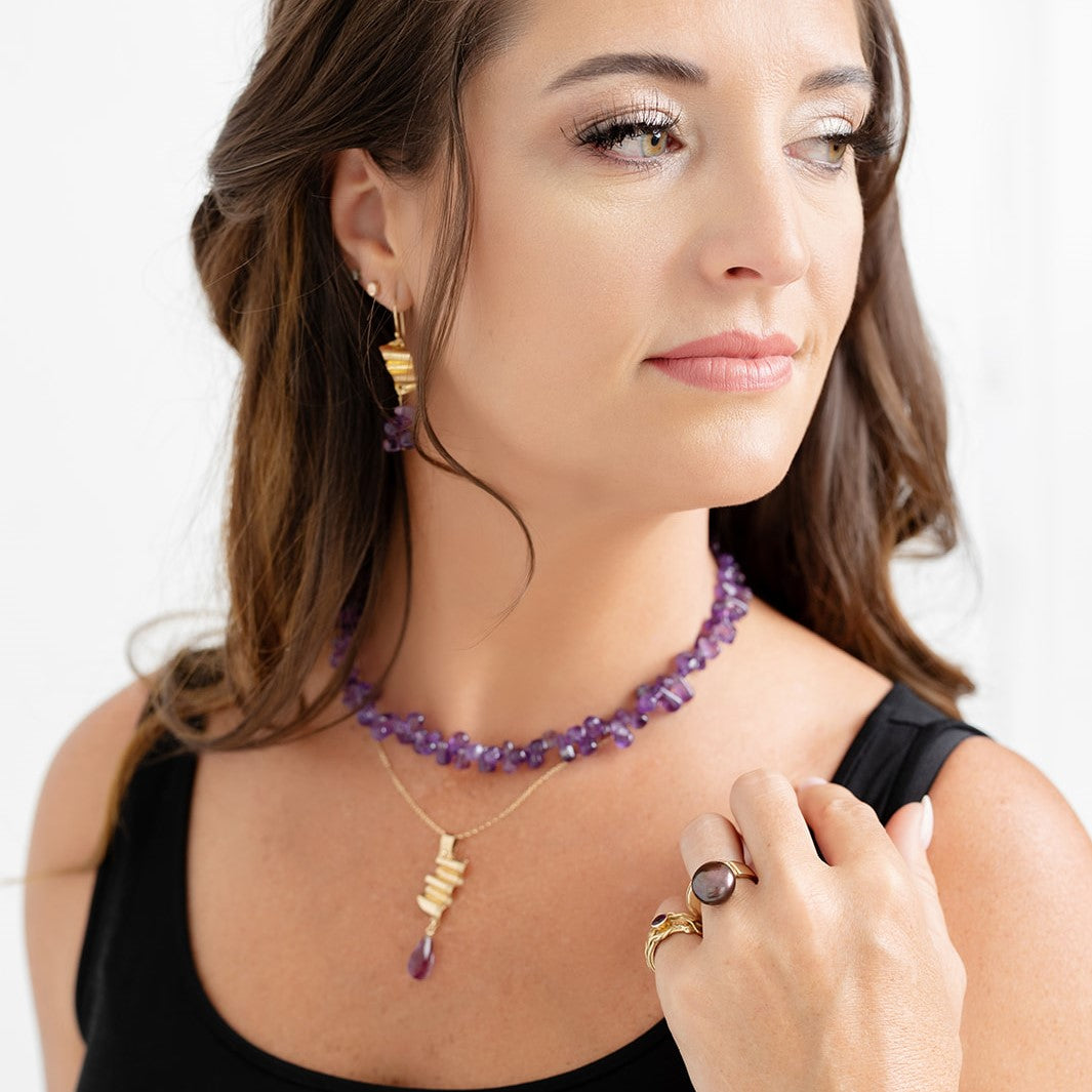 Amethyst Briolette Strand with 14K Gold Clasp