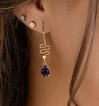 14K Gold, Amethyst, & Diamond Ribbons Earrings