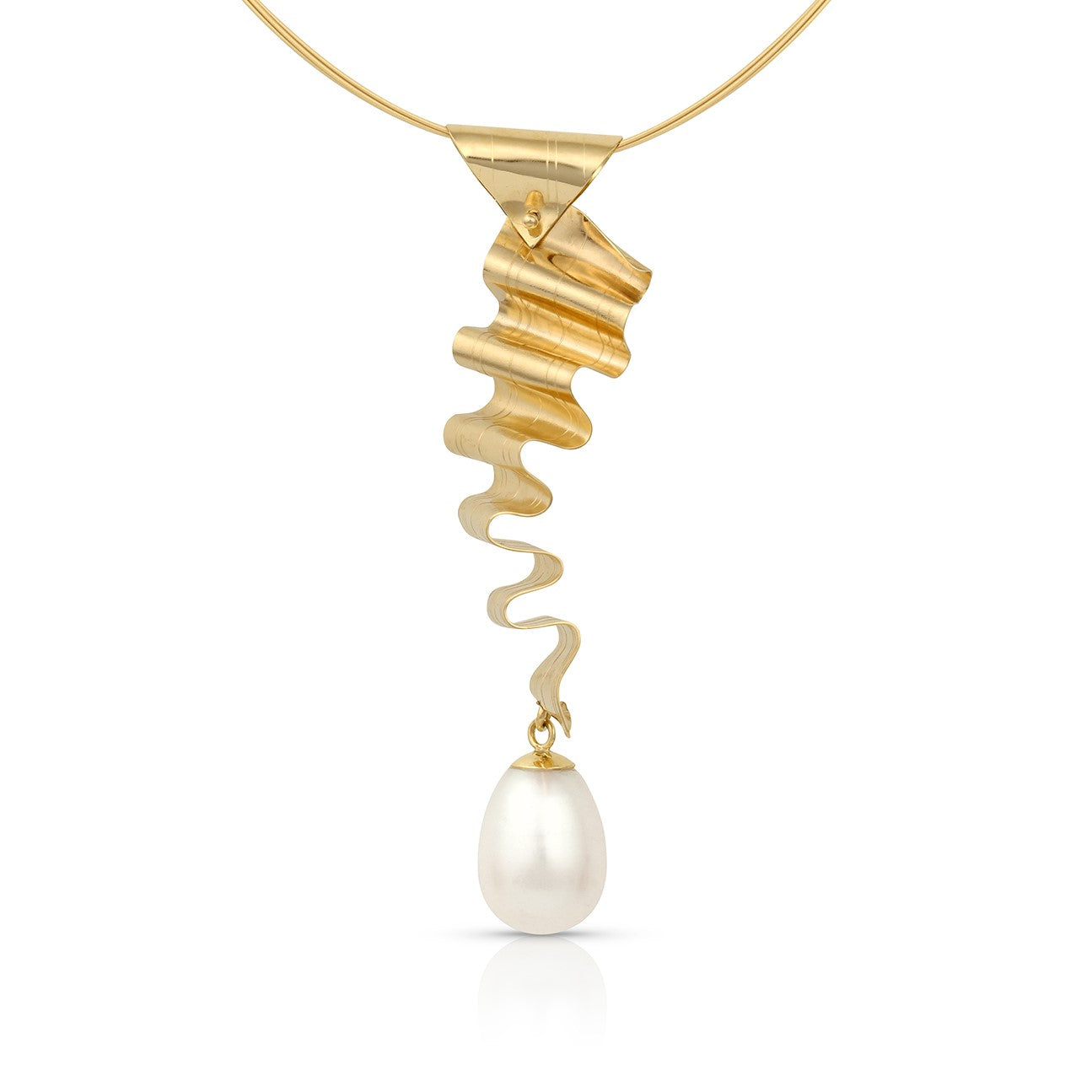 14K Gold & Drop Pearl Ribbons Pendant