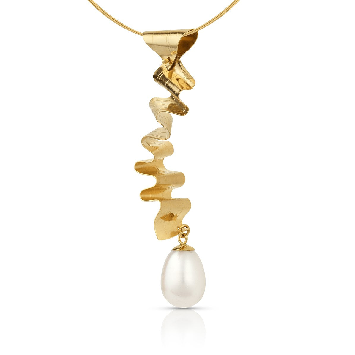14K Gold & Drop Pearl Ribbons Pendant