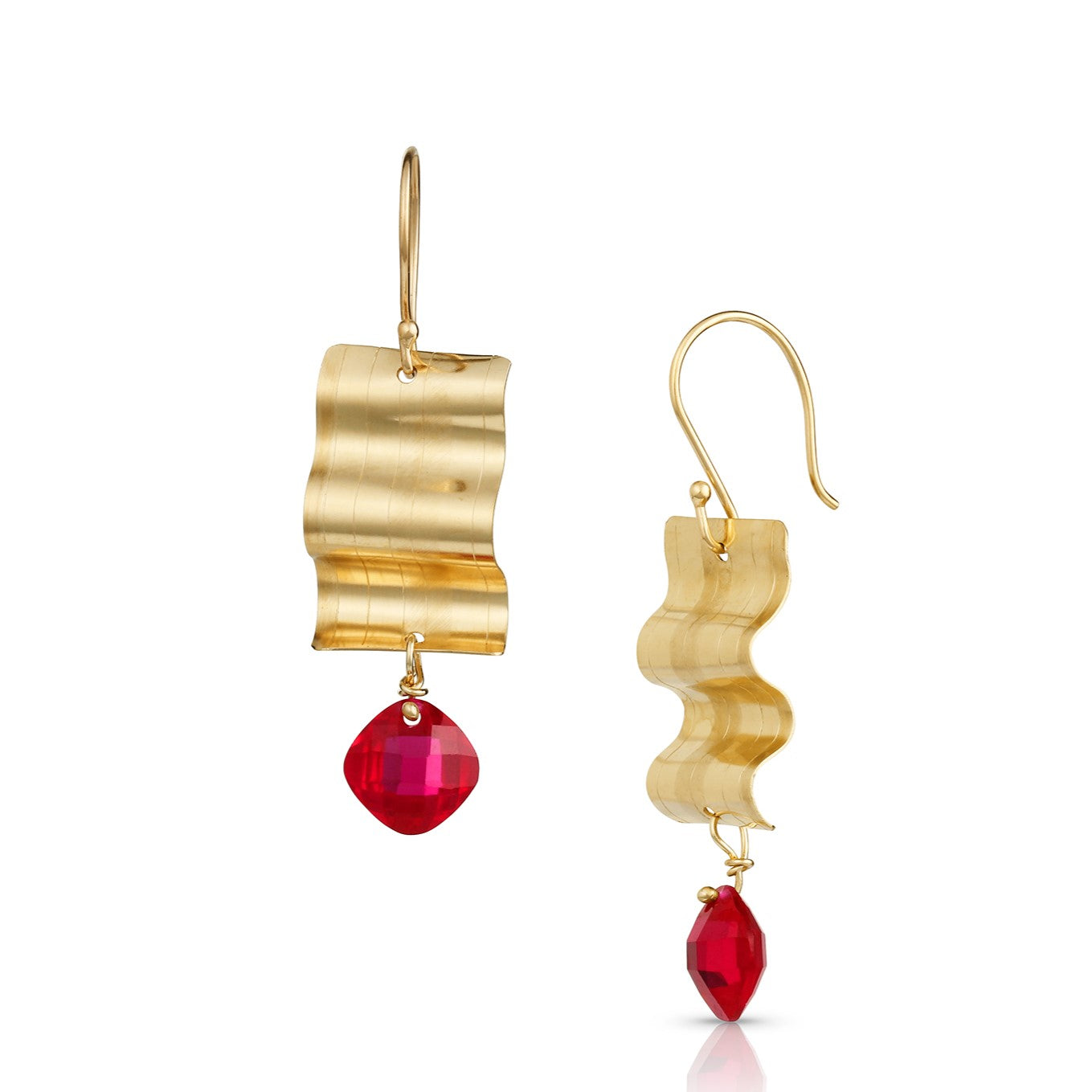 14K Gold Ribbon Earrings with Ruby or Sapphire