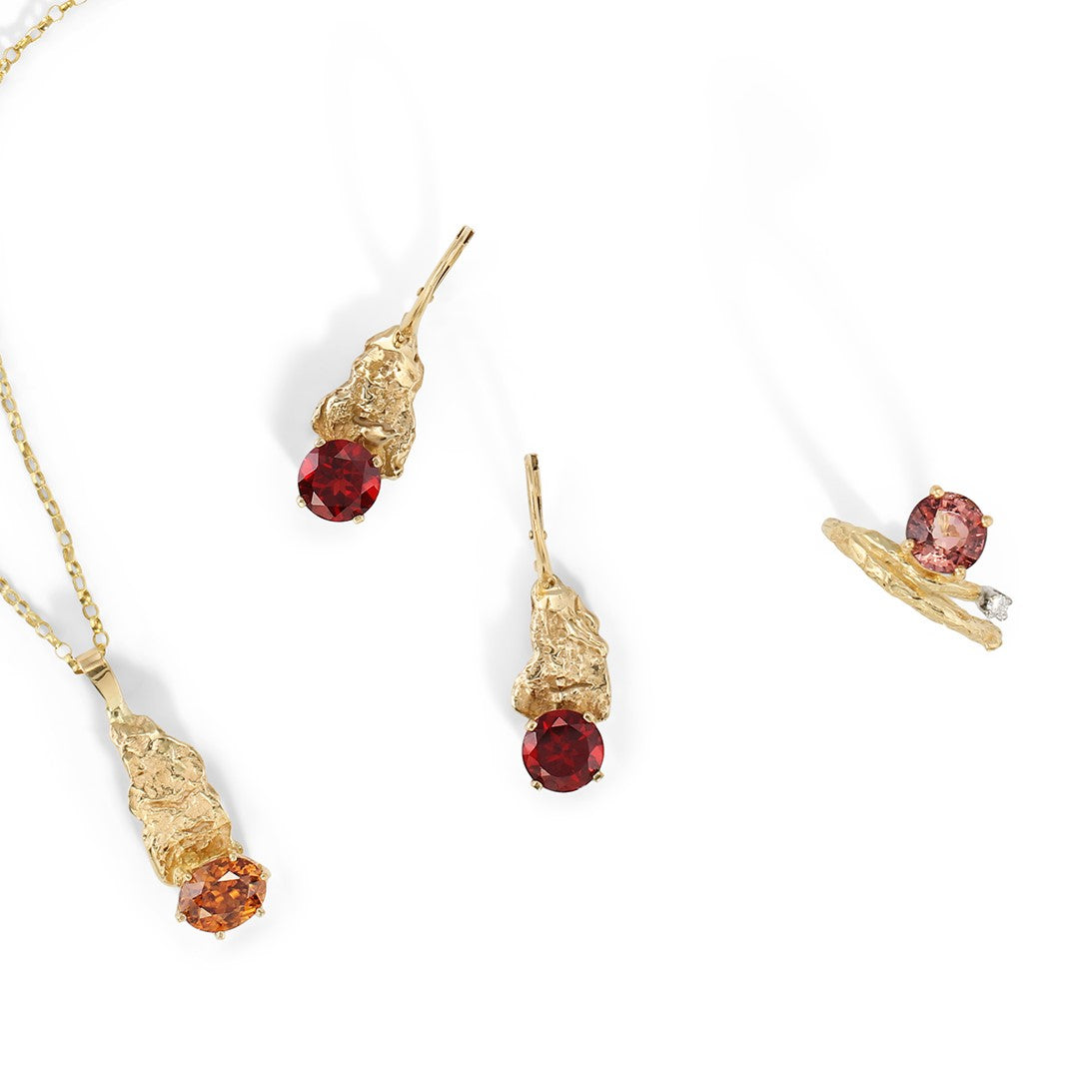14K Gold & Zircon Natural Textures Pendant