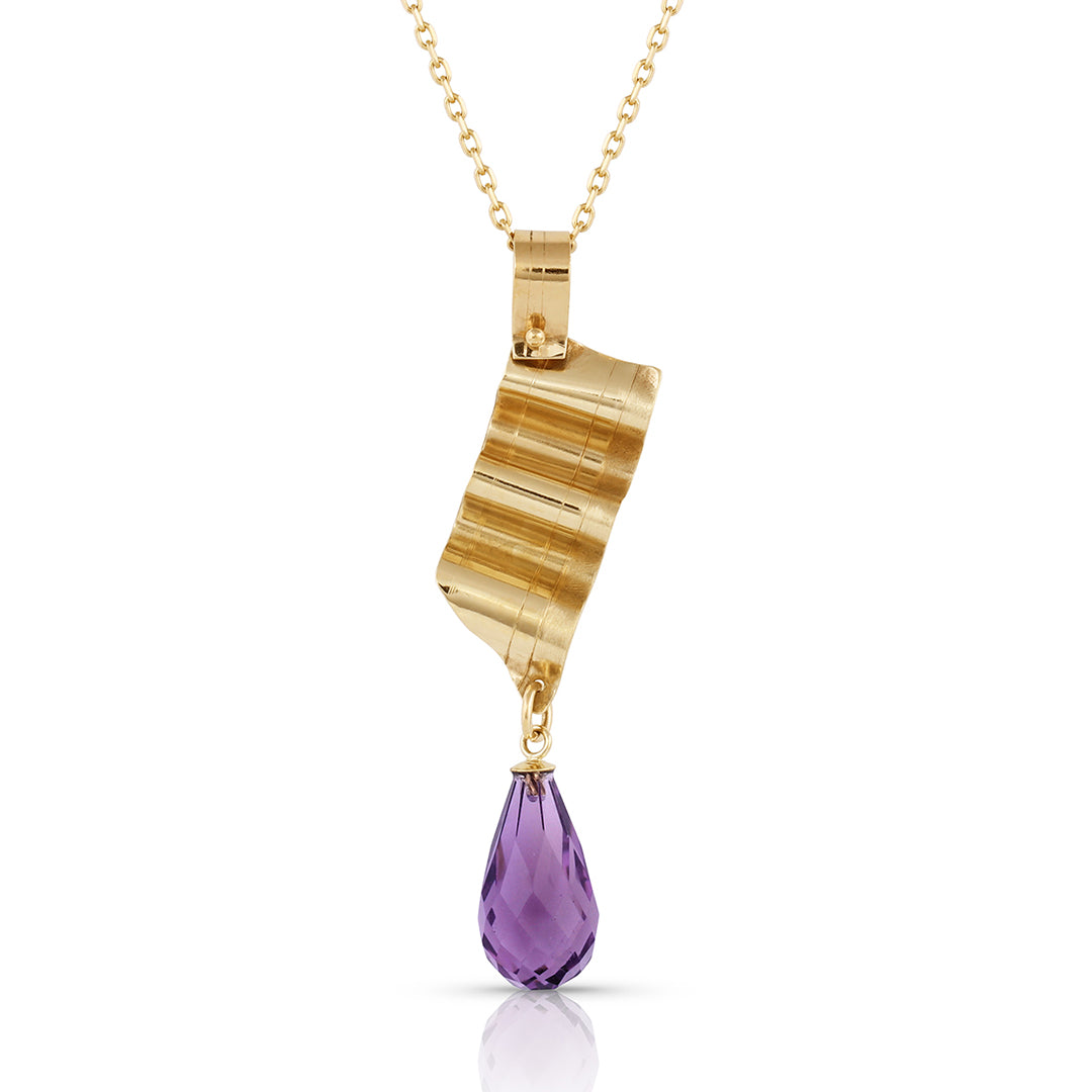 14K Gold Ribbon Pendant with Amethyst Briolette