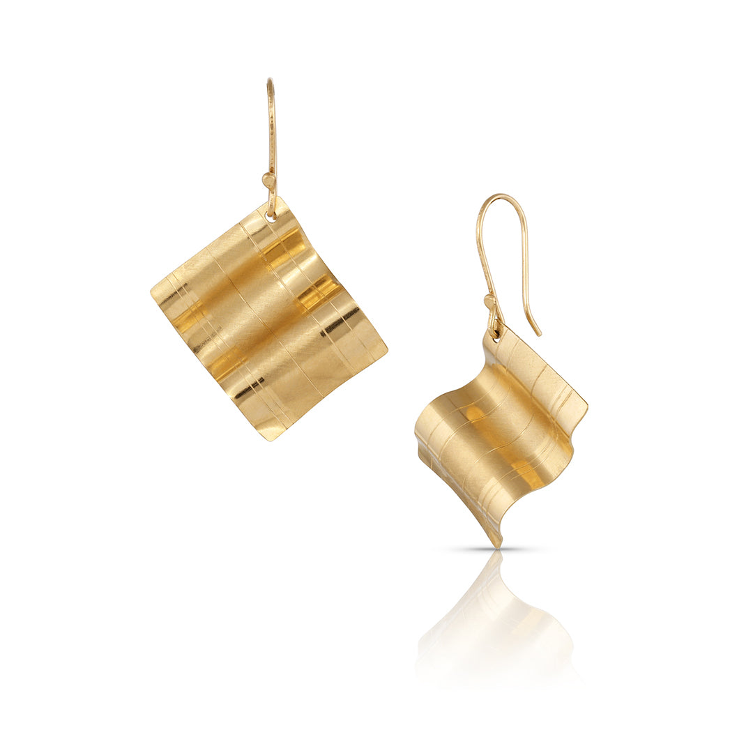 14K Gold Angled Ribbon Earrings