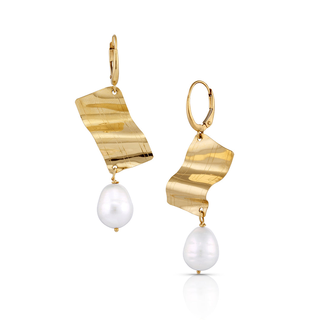 14K Angled Ribbons with Pearls