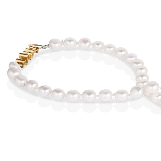 Strand of Puff Pearls with 14K Ribbon Clasp