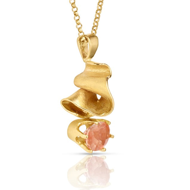 14K One of a Kind Sculptural Curves Pendant with Oregon Sunstone
