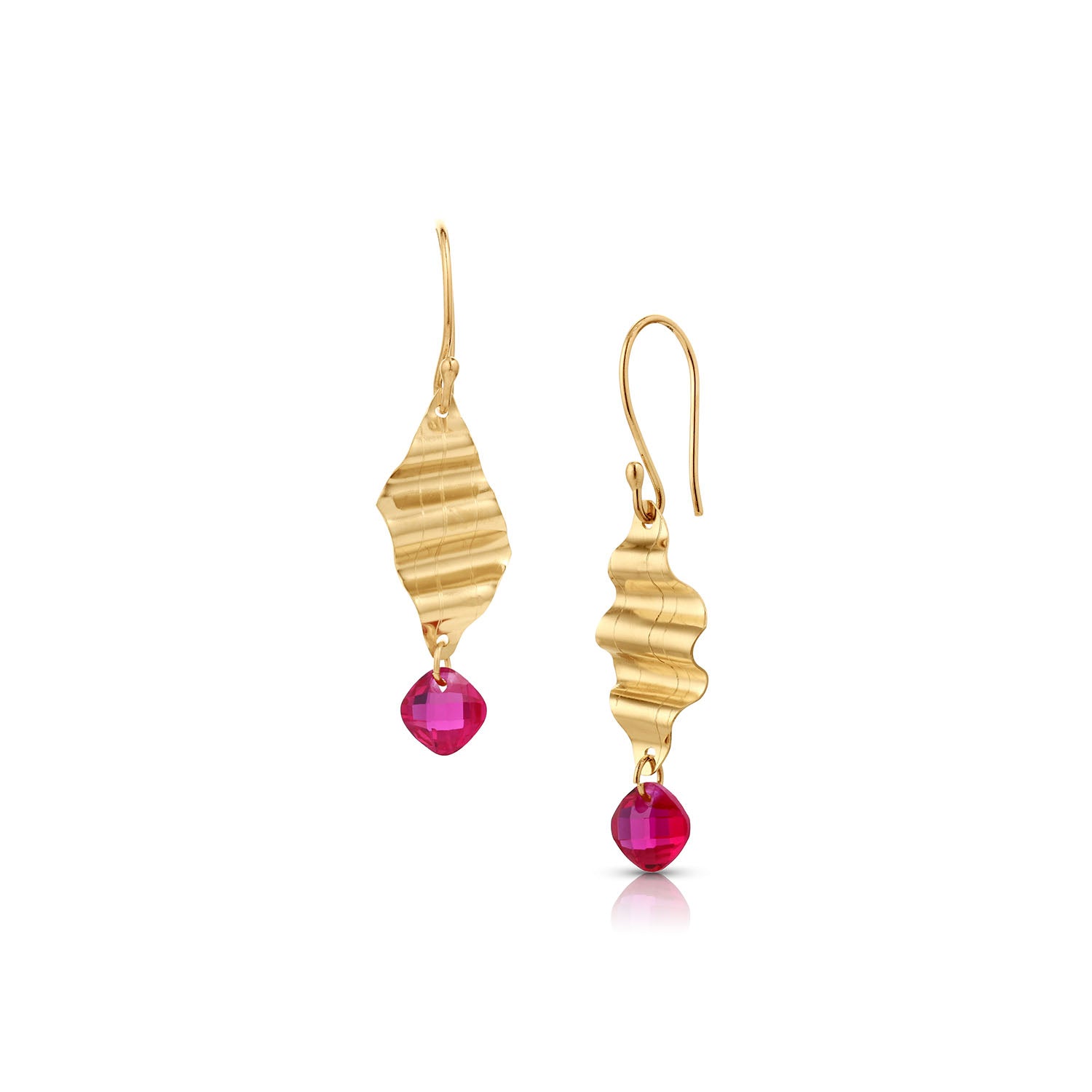 Parallelagram Ribbon Candy Earrings 14K Gold - Small with Ruby