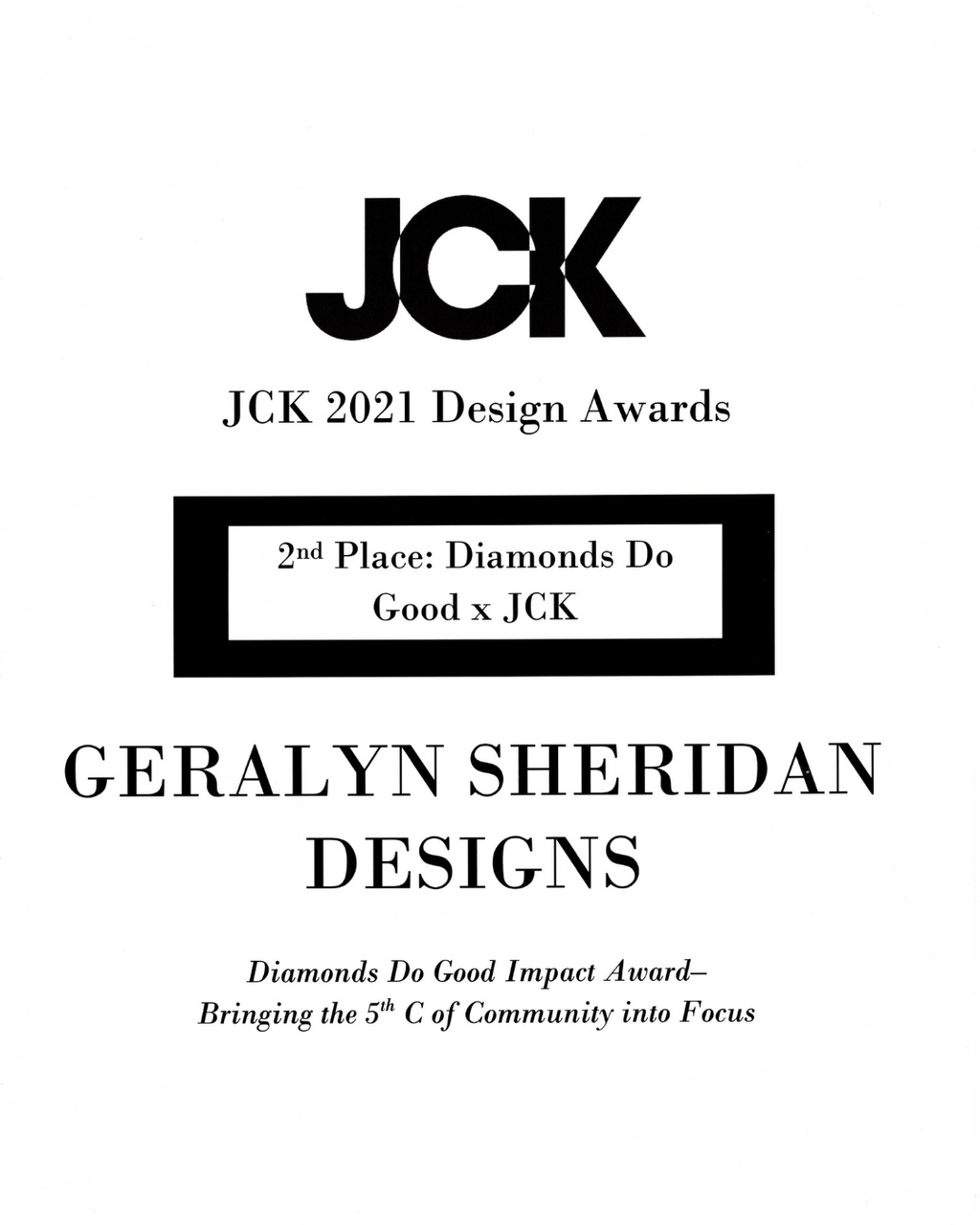 Geralyn Sheridan Designs | Diamonds do Good Impact Award JCK 2021