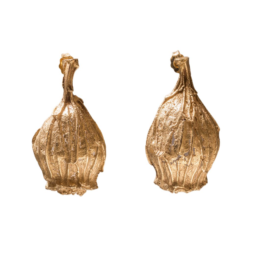 14K Gold Natural Textures Pod Earrings