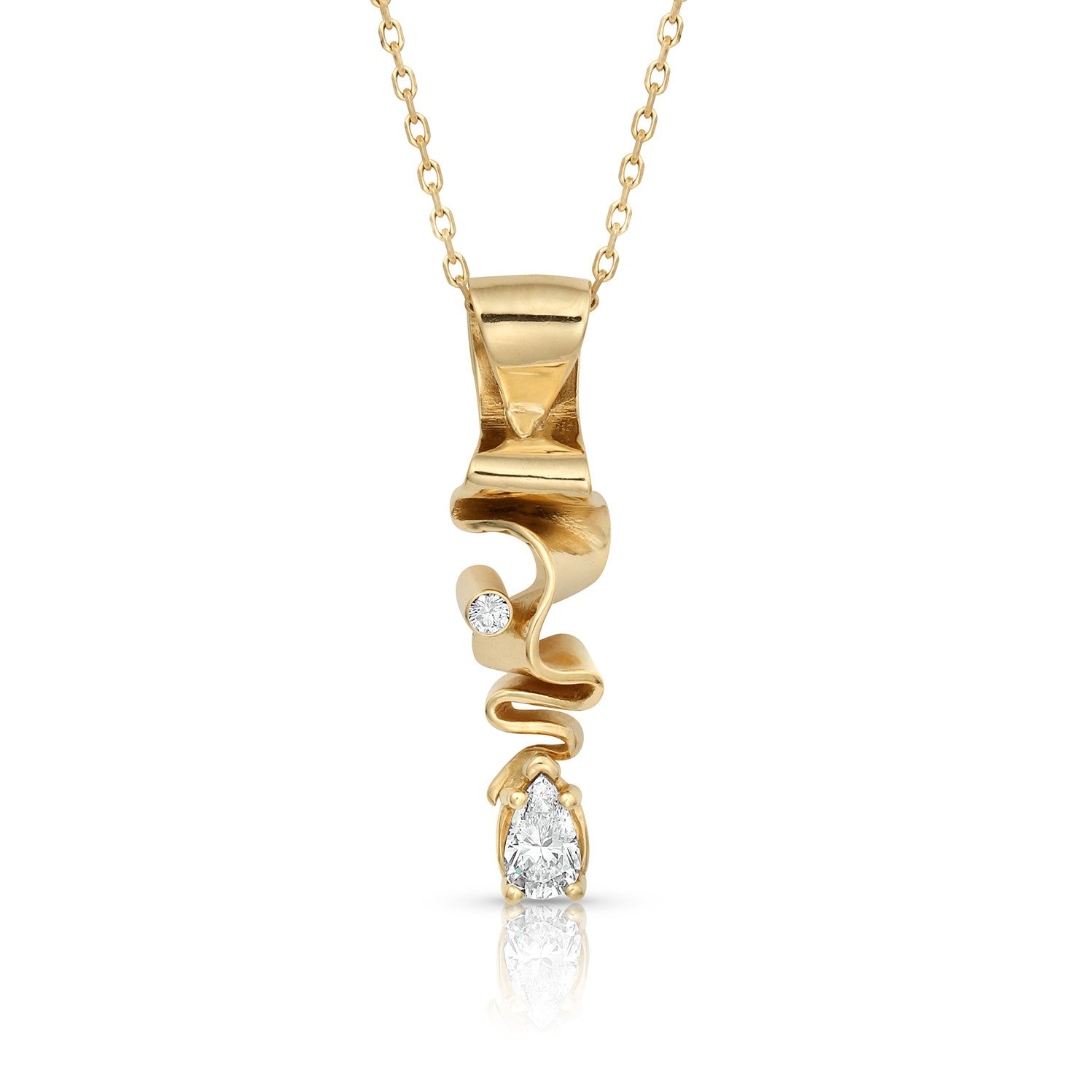 14K Gold & Diamond Ribbons Pendant
