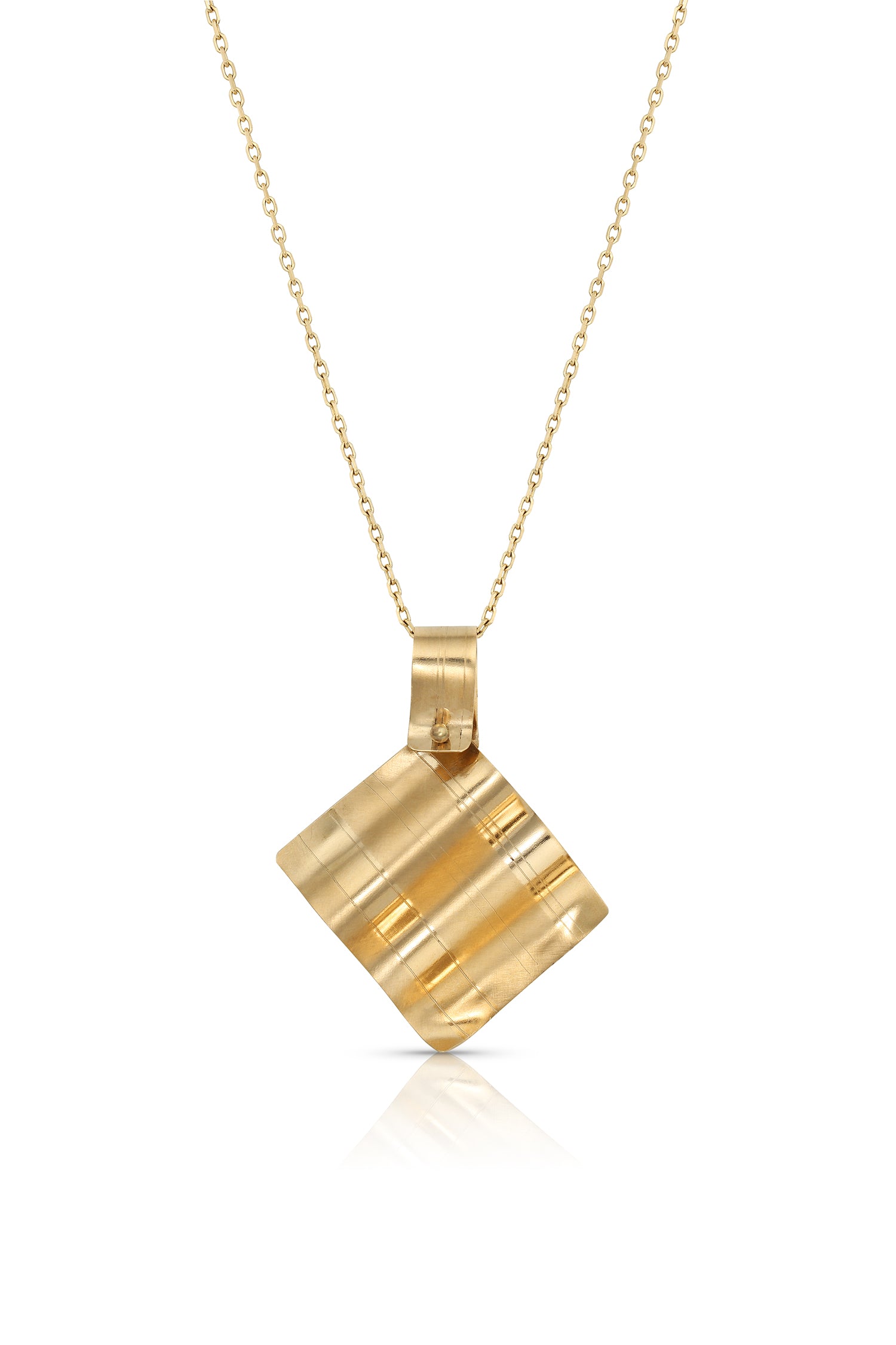 14K Gold Ribbons Square Pendant