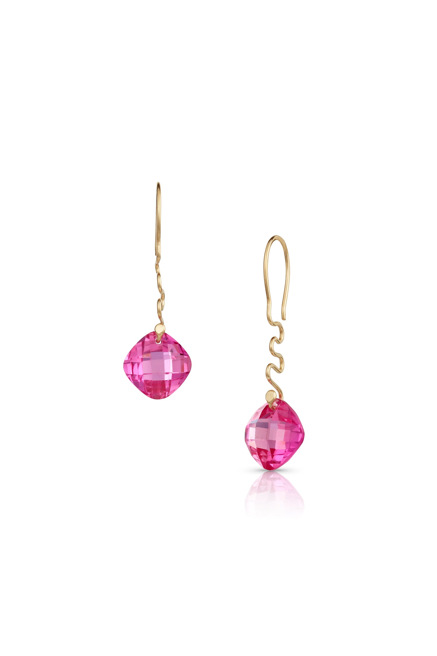 14K Gold Ribbons & Pink Sapphire Earrings