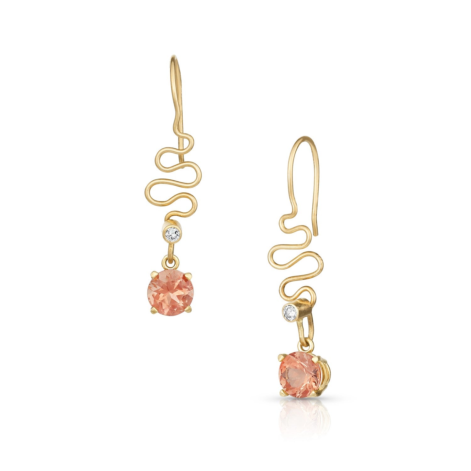 14K Gold, Sunstone, & Diamond Earrings
