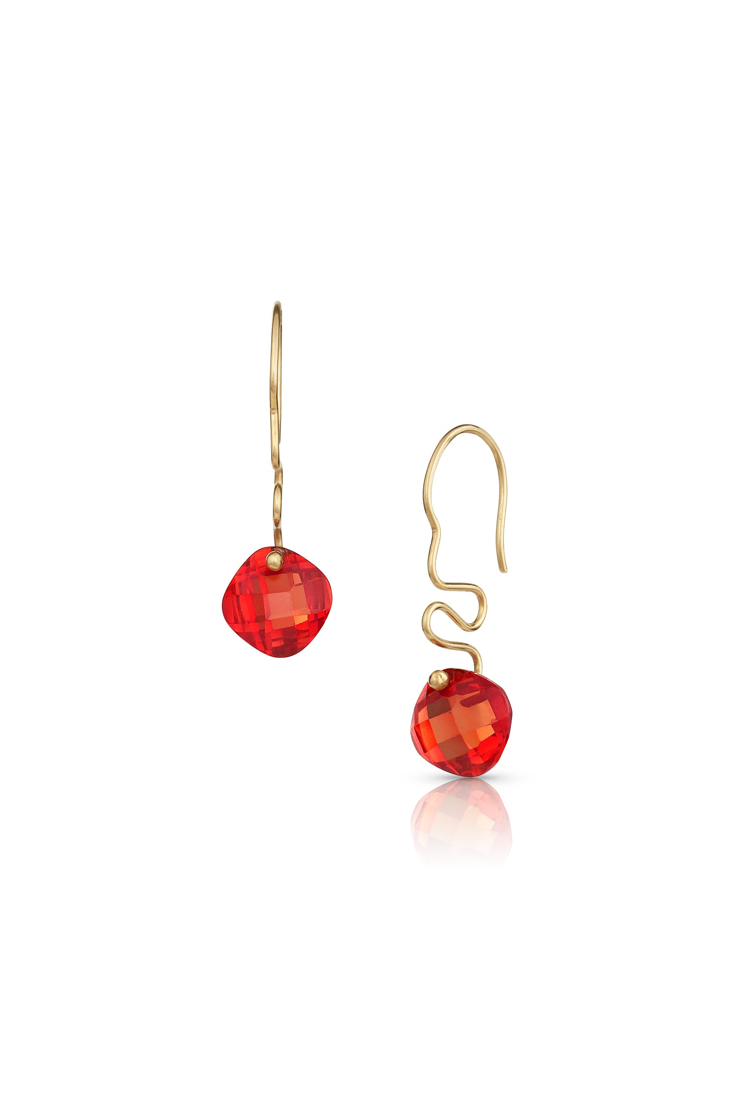 14K Gold Ribbon Candy & Orange Sapphire Earrings