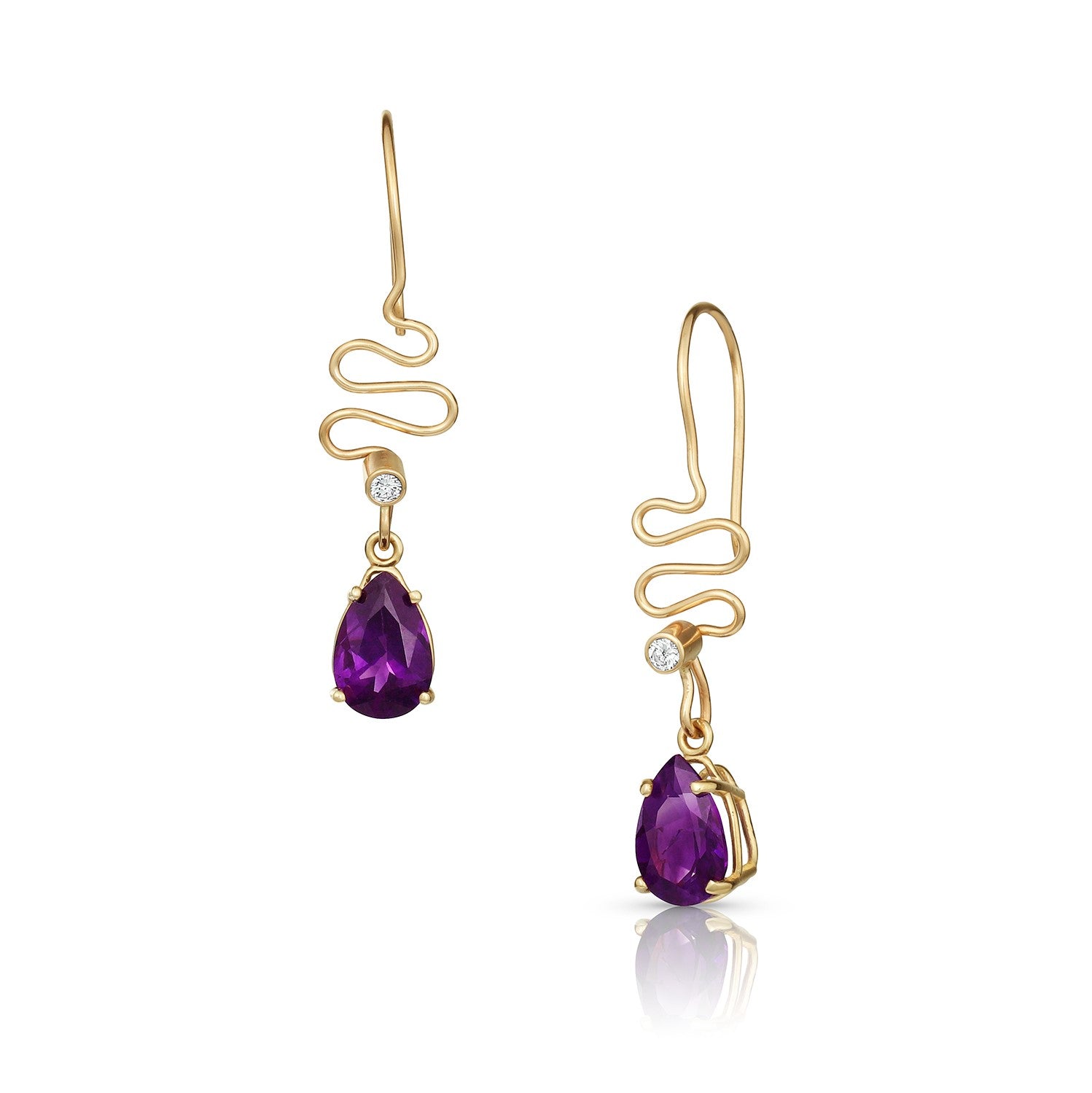 14 kt Solid Gold Amethyst online and Diamond Earrings