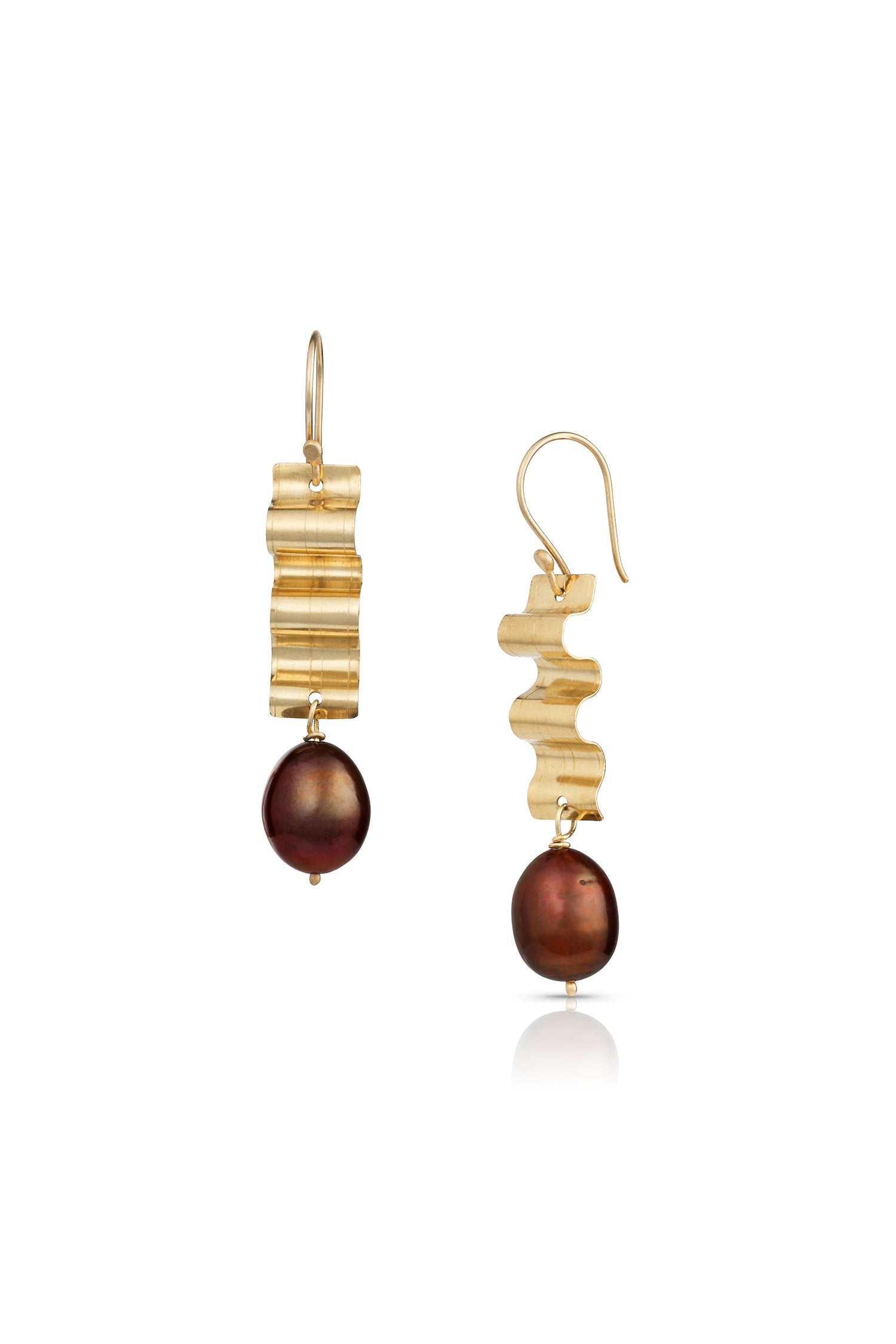 14K Gold Ribbons & Chocolate Pearl Earrings