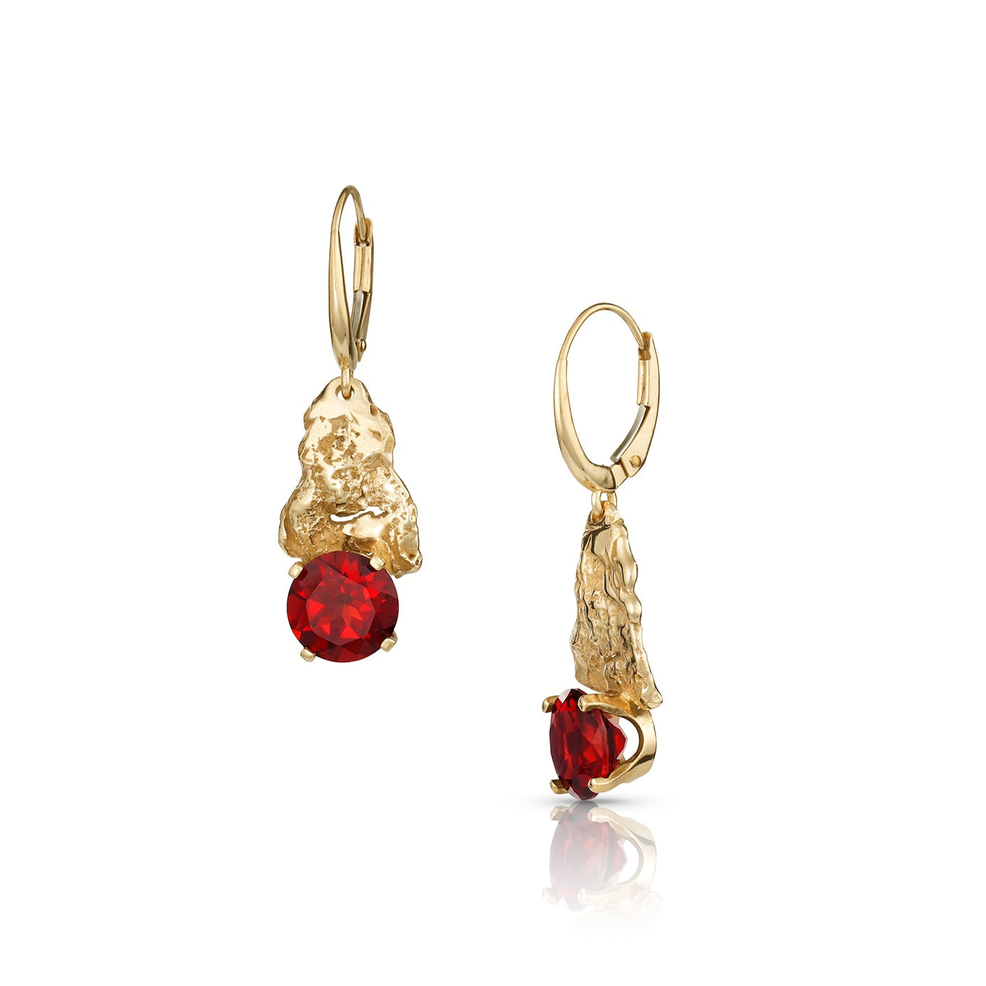 14K Gold Oak Bark & Garnet Earrings