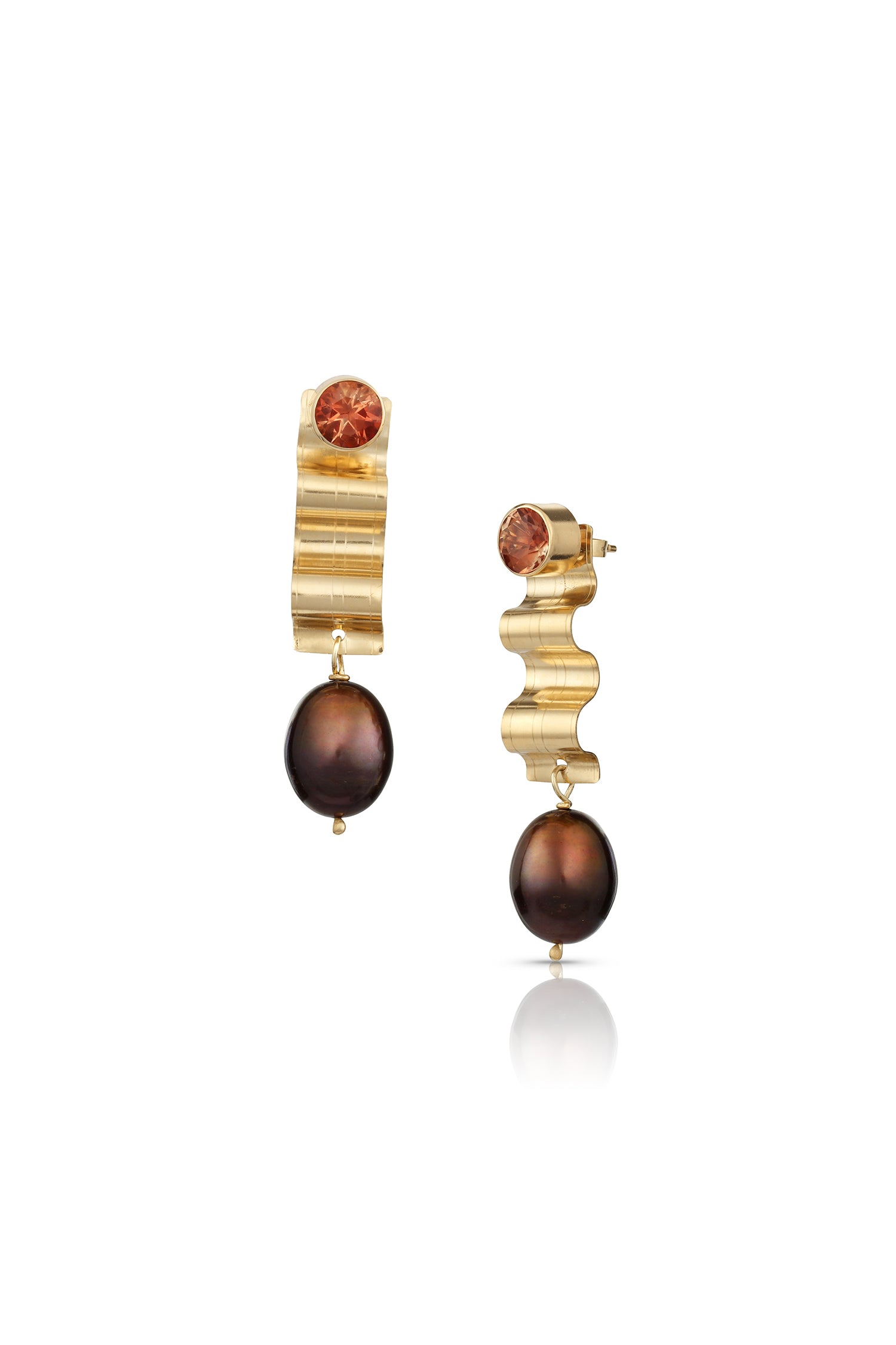 14k gold chocolate pearl ribbon candy earrings handmade by geralyn sheridan