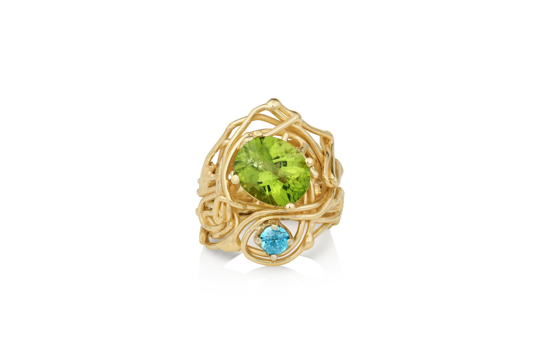 14K Gold Peridot & Blue Zircon Ring