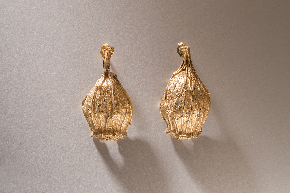14K Gold Natural Textures Pod Earrings