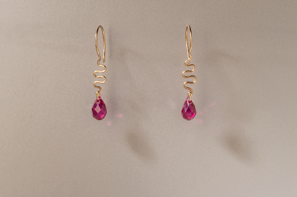 14K Gold Ribbons & Ruby Earrings