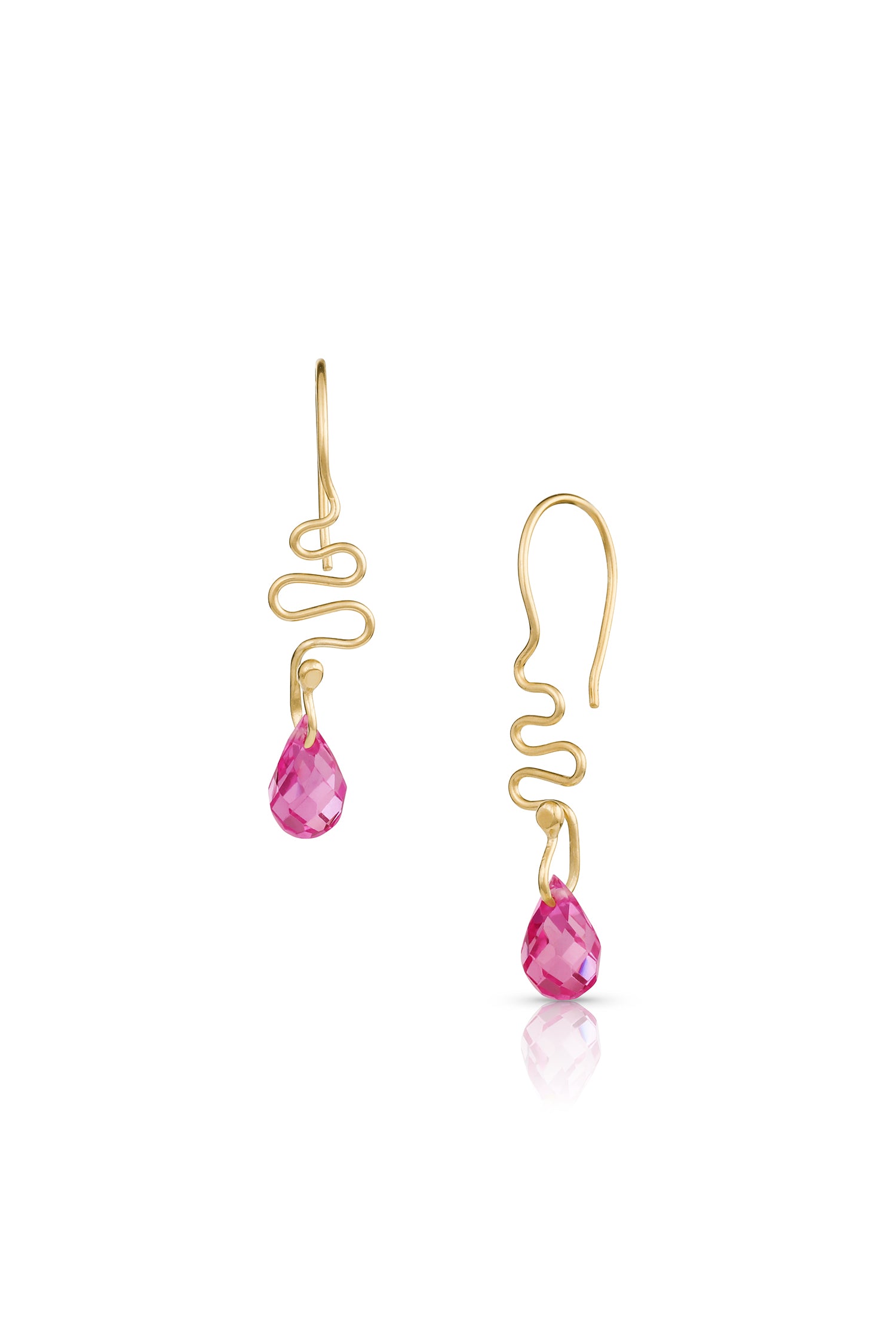 14K Gold Ribbons & Pink Sapphire Earrings