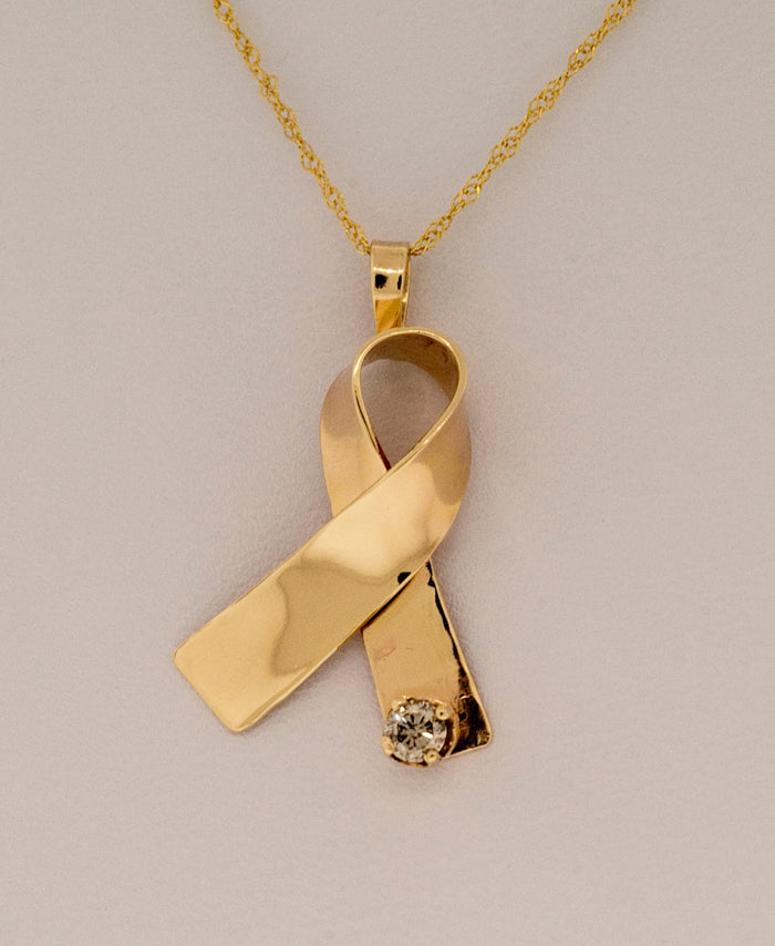 14K Gold Cancer Awareness Ribbon Pendant with 0.10 ct Diamond